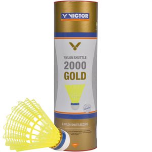 VICTOR Badminton-Bälle Nylon Shuttle 2000 Gold, Spielball, mittel, gelb, 6 Stück