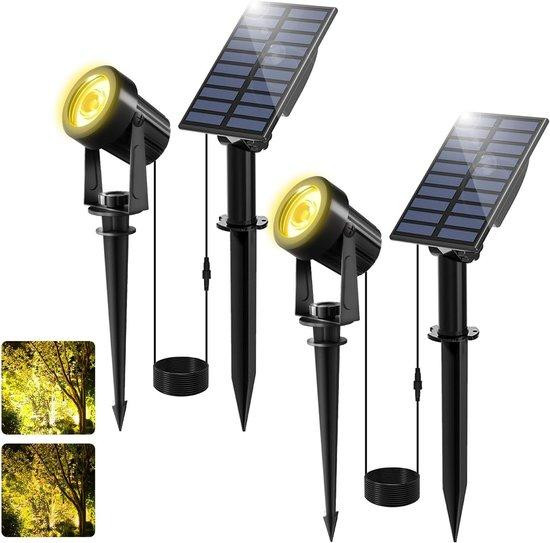 NATPOW Solar Tuinspots Led Buitenverlichting Warm Wit - 2 Stuks