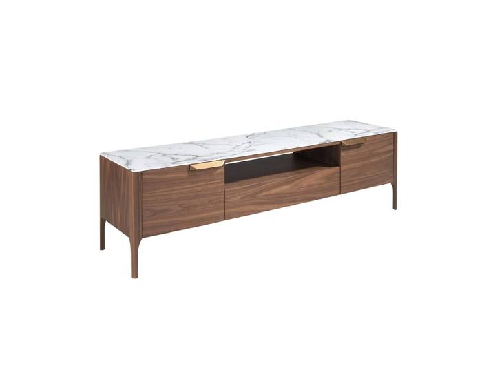 Meuble tv effet bois noyer et porcelaine blanc