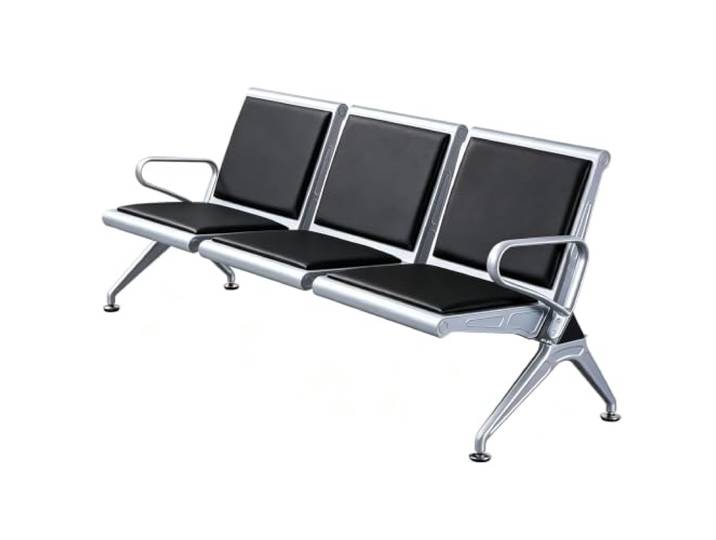 3-Sitzer Wartezimmerbank mit Polsterung und Armlehnen, Belastbarkeit 500 Kg Edelstahlrahmen, Rostfrei und Wasserdicht, für Flughäfen, Krankenhäuser und Büros, 175x65x78cm(Black)