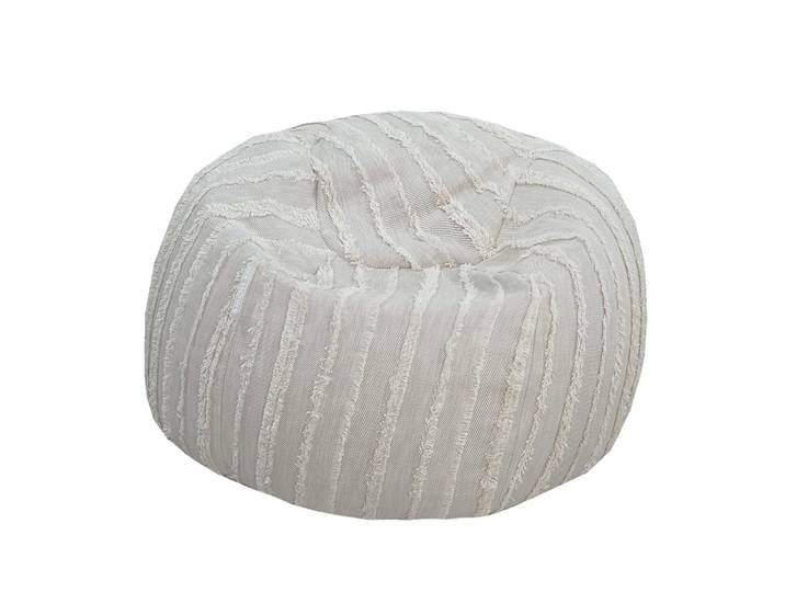 Pouf déhoussable en coton gris a frange