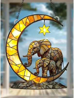 Inspire Select Elephant Family Moon Hanging Decor Charming Window Pendant For Garden, Bedroom & Home Decoration hanging Pendant