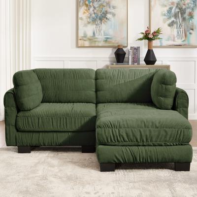 Kodotan sofa 2 Seat Ruched Detailing Chenille Modular Sectional Sofa,Movable Ottoman,High-Density Foam,L Shape Thickened Back Cushions