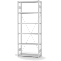 PROREGAL Lebensmittel-Fachbodenregal Stecksystem T-Profil | HxBxT 250x100x30cm | 6 Ebenen | Fachlast 150kg | Hygienische Beschichtung | Weiß Stahl