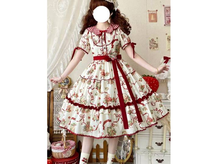 Robe princesse japonaise Sweet Lolita pour femmes, imprimé floral, manches bouffantes, col Peter Pan, amincissante, décontractée, robe d'été