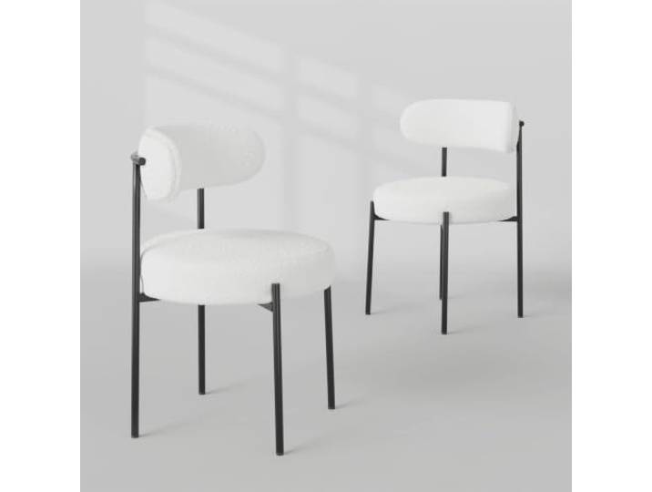 Garvee 4er Set Esszimmerstühle Weiß, Moderne Chenille Polsterstühle Stabile Esszimmerstühle mit geschwungener Rückenlehne und Metallbeinen – weiß, 4 Stühle