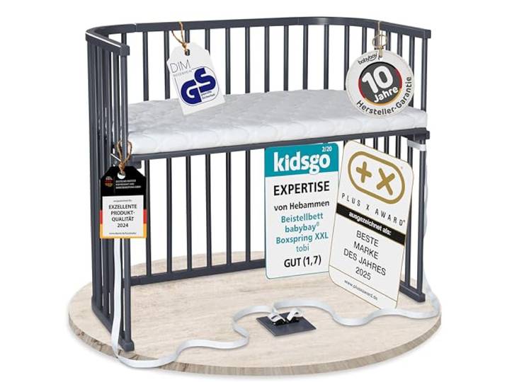 babybay Boxspring XXL Beistellbett, schiefergrau lackiert, mit Matratze
