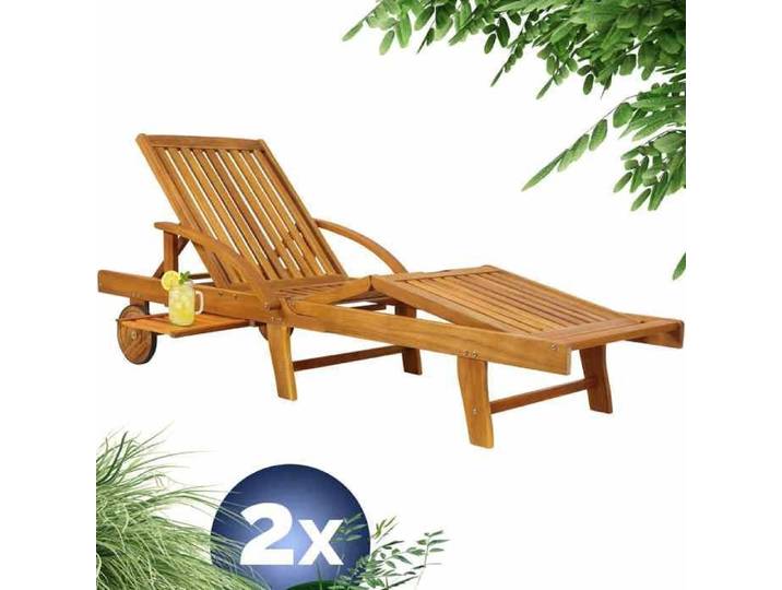 CASARIA® 2x Chaise longue Tami Sun en bois d'acacia transat avec roues pour extérieur jardin terrasse bain de soleil
