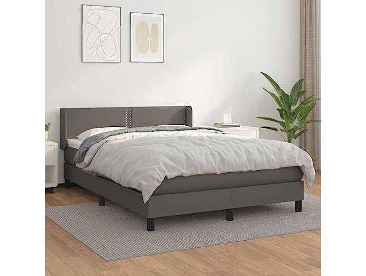 Kunstleder Boxspringbett Höhenverstellbares Kopfteil Grau 140x190 cm Boxspringbett mit Matratze Grau 140x190 cm Kunstleder Bett mit Bettkasten Orthopädische Taschenfederkernmatratze