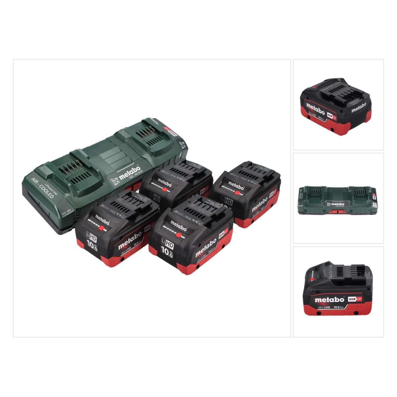 Metabo 18 V Basis Set 4x Akku 10,0 Ah LIHD + ASC 145 DUO Doppelladegerät CAS System (18 V) (19062903)