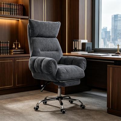 toswini Velvet Reclining Office Chair with Footrest and Adjustable Flip Armrests