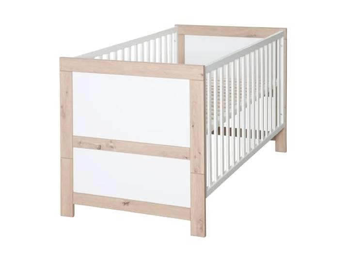 roba Babybett Malo 70 x 140 cm - Mitwachsendes Gitterbett - Höhenverstellbar - Umbaubar zum Juniorbett - Holz weiß lackiert/Dekor Sonoma Eiche