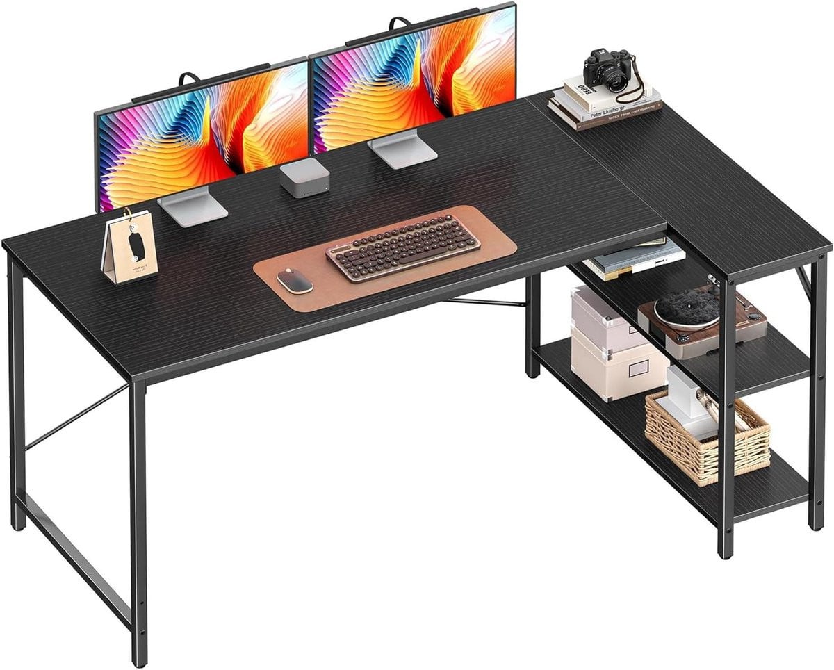 Zwart L-vormig Hoekbureau voor Thuiswerkplek met Breedte: 140 cm