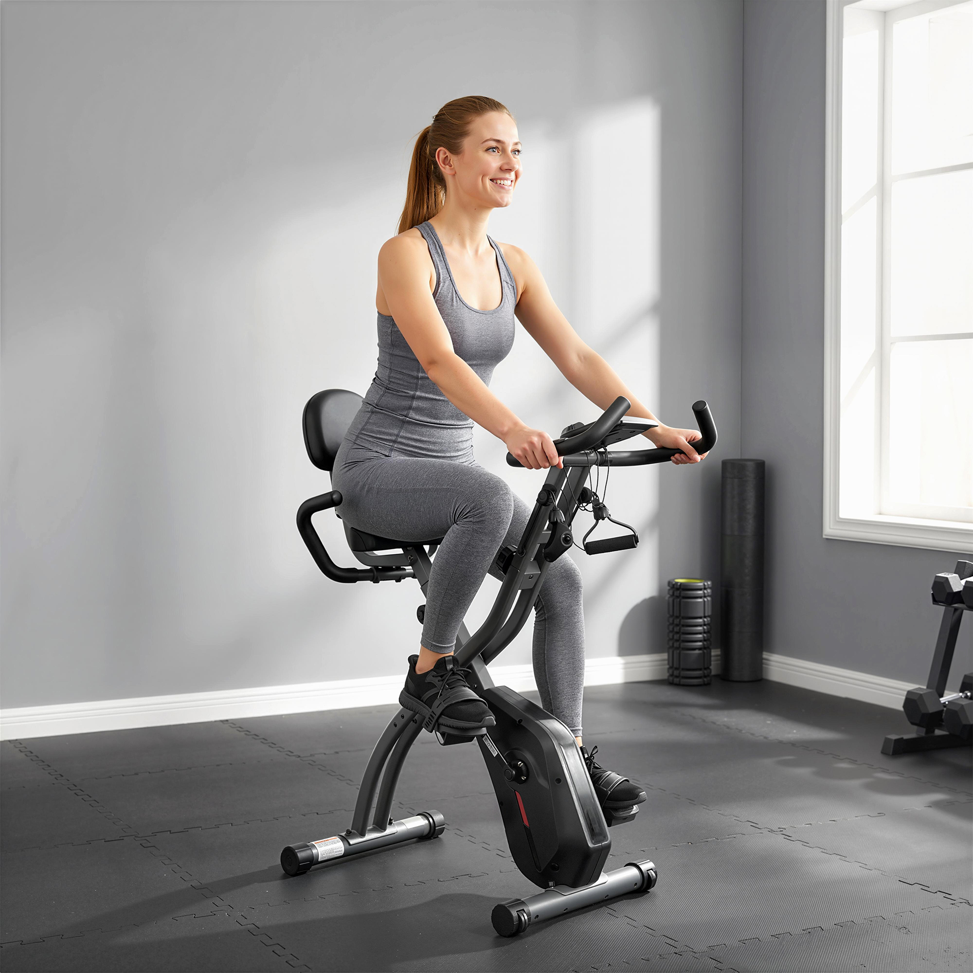 Sportnow Cyclette Pieghevole con Resistenza Magnetica 8 Livelli, Bande di Resistenza e App Bluetooth, Nero   Aosom Italy
