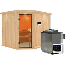 Karibu Sauna Malin-9kW Bioofen-Steuergerät-Inkl.Dachkranz