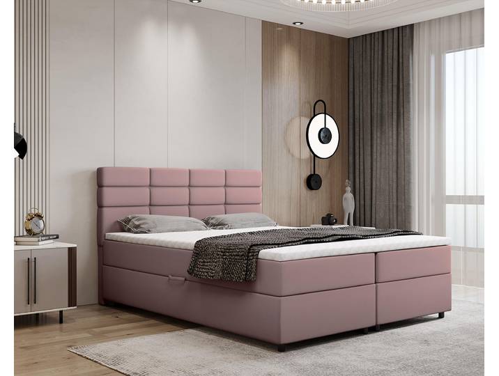 Boxspringbett 160x200, mit Bettkasten, Rosa, Matratze und Topper, Doppelbett, REVE, Panda Möbel