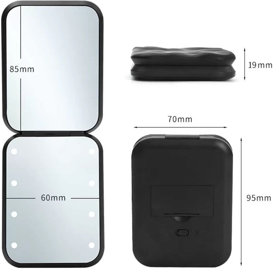 INF Tragbarer LED-Make-up-Spiegel mit 3x Vergrößerung und Ringlicht Schwarz