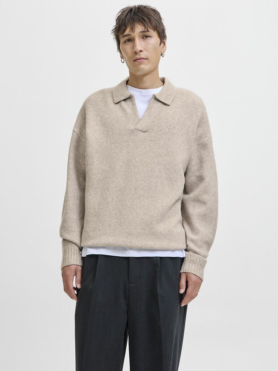 JACK & JONES Pull col polo ouvert
