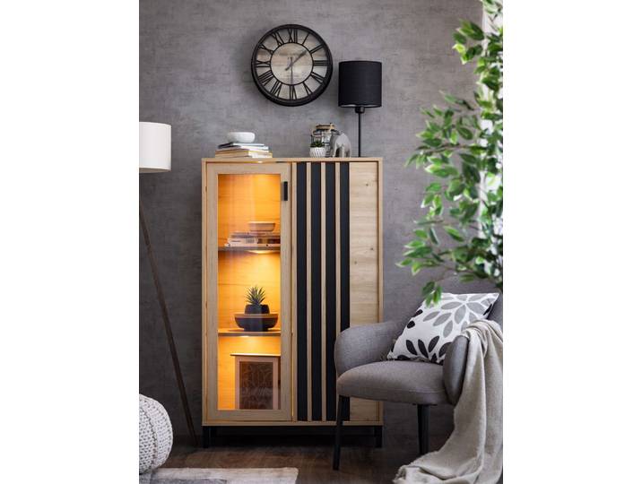 Highboard HOME AFFAIRE LAVAL, Hochkommode, Vitrine, Glasvitrine, Kombi-Highboard , braun (artisan eiche), B:80cm H:128,5cm T:40cm, Glas, Holzwerkstoff, MDF, Metall, Sideboards, Highboard, Modernes Highboard in Artisan-Dekor mit Glasfront & Lamellen-Optik