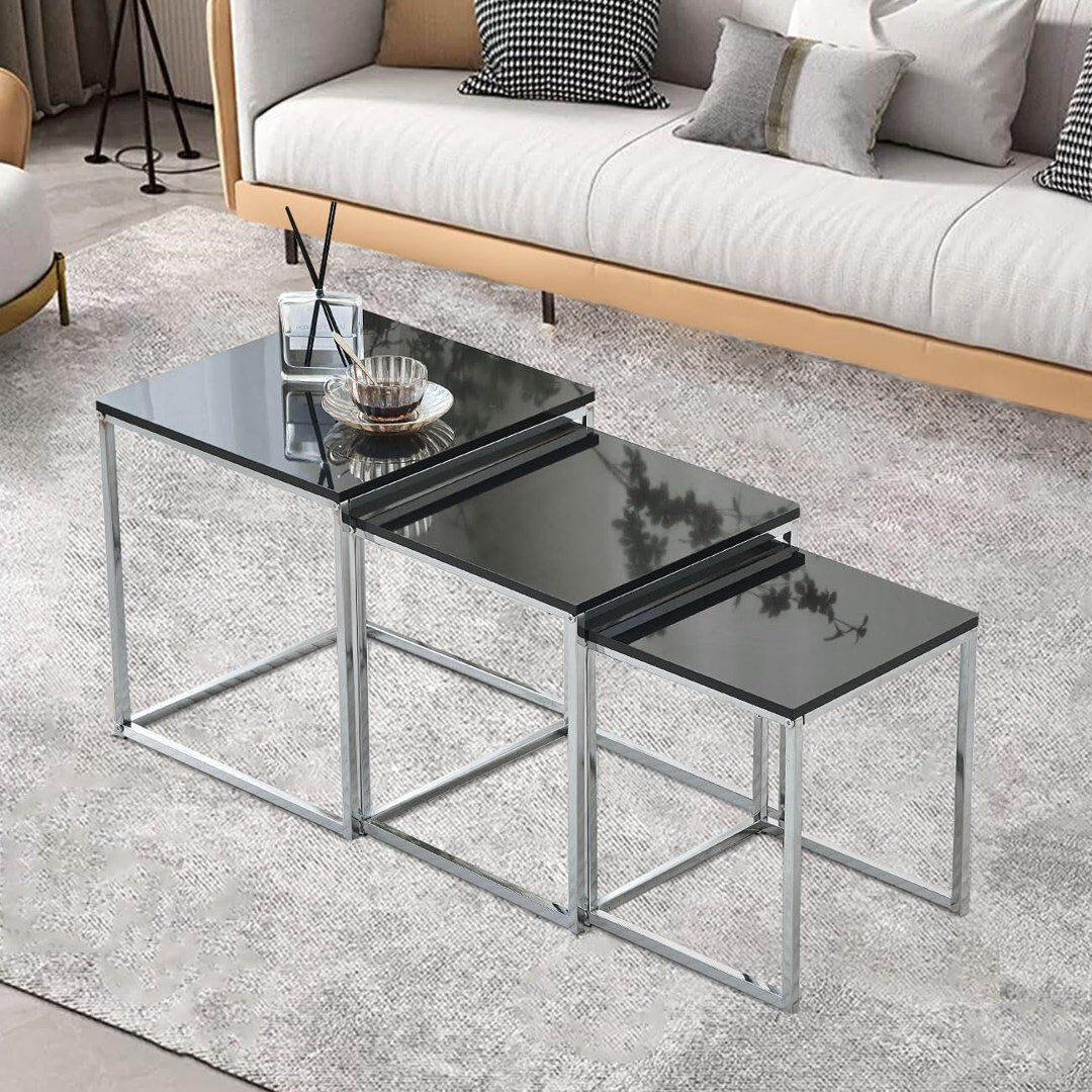 Hashtag Home Chavira Sled Nesting Tables Silver/Black 42cm H X 40cm W X 40cm D