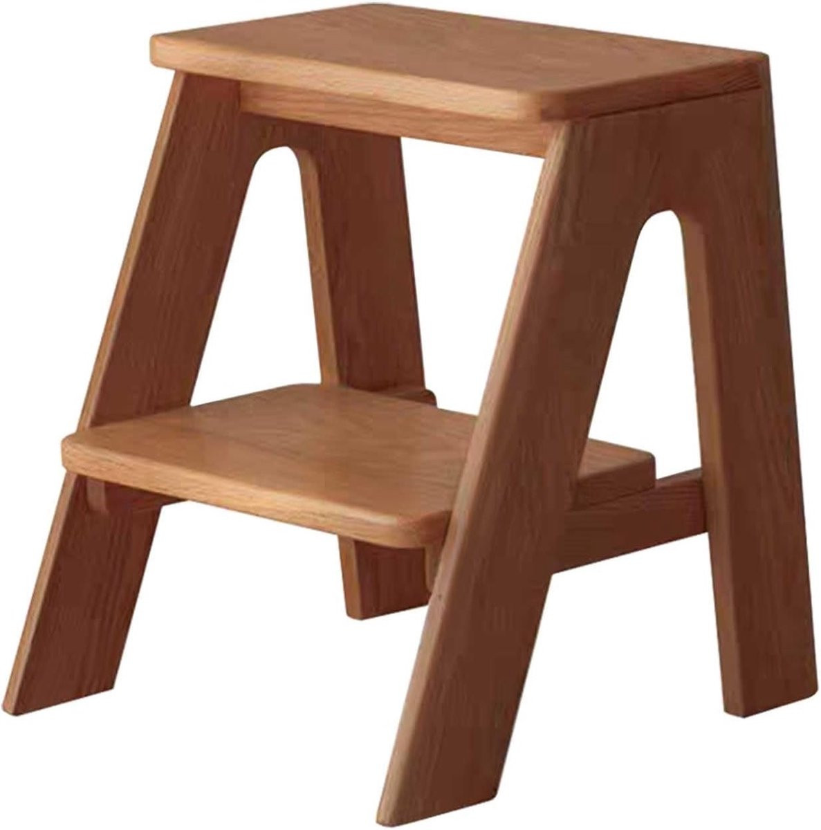 Houten opstapkruk ladder met brede treden voor huishoudelijke klusjes, B/D/H: 85 x 35 x 35 cm