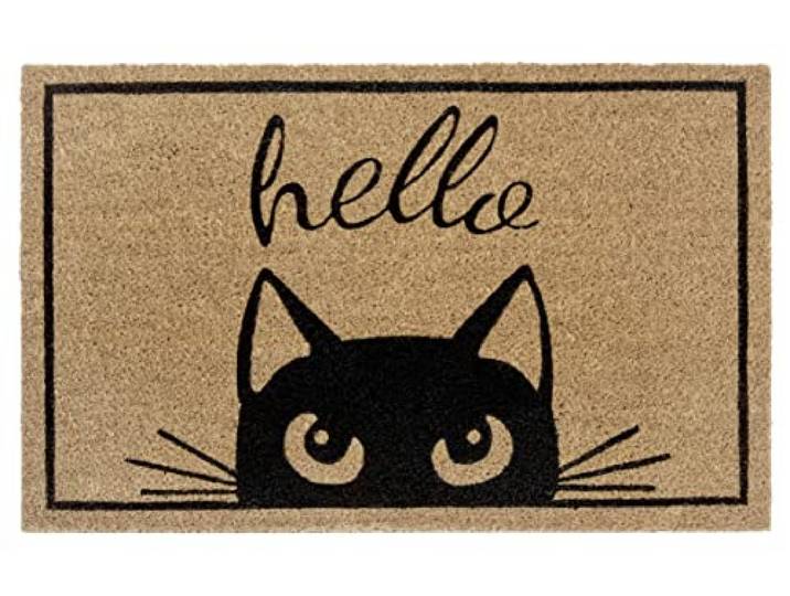 Hanse Home Paillasson en Coco - 45 x 70 cm - Antidérapant - Naturel - pour l'intérieur - Motif Chat Hello - en Fibre de Coco - pour entrée et extérieur Couvert