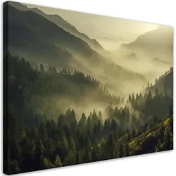 WANDBILD neblige waldlandschaft