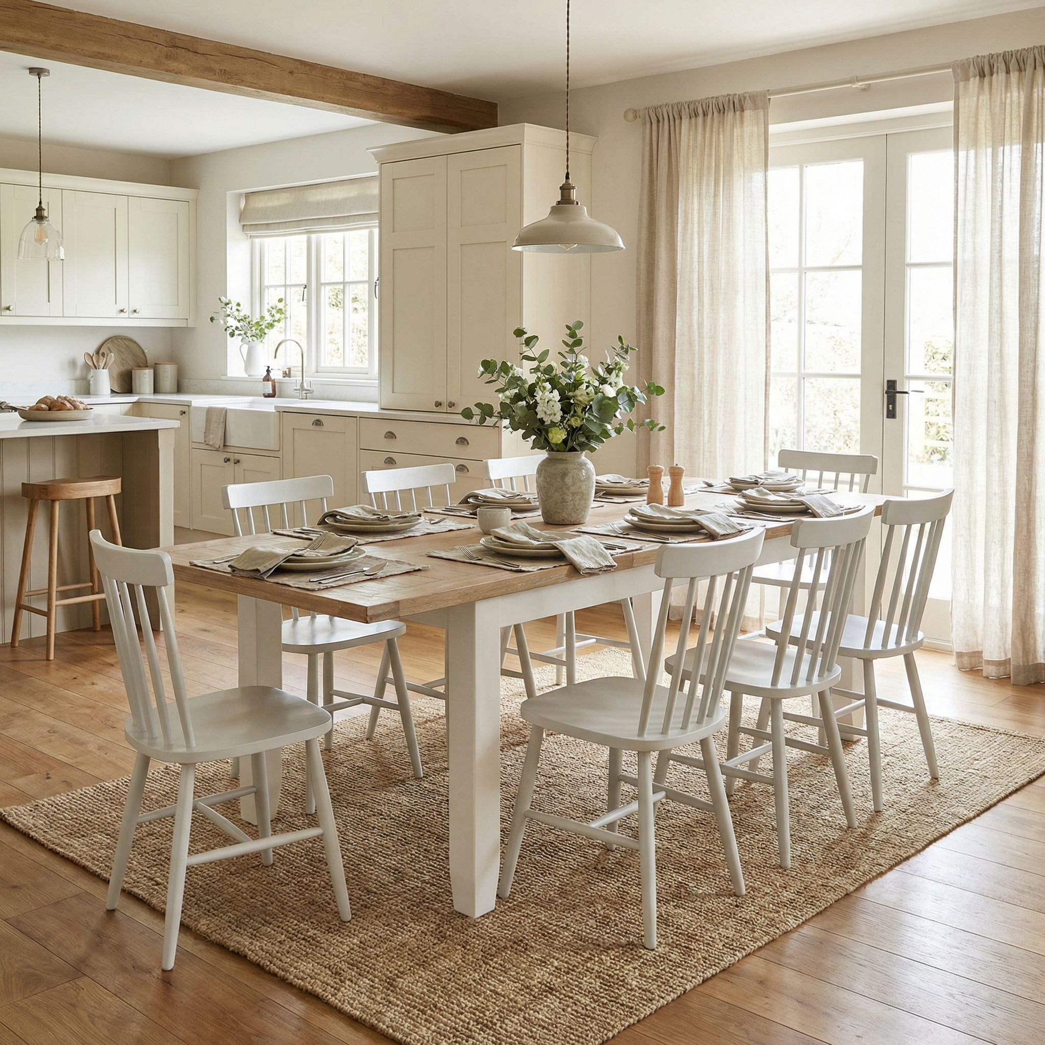Burford Set of 2 Spindleback Dining Chairs in Warm White