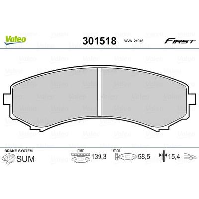 Valeo Bremsbelagsatz, Scheibenbremse [Hersteller-Nr. 301518] für Mazda, Mitsubishi
