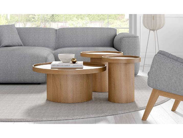 Table d’appoint BOURAPIL Ø 40cm Beige/Marron/Chêne
