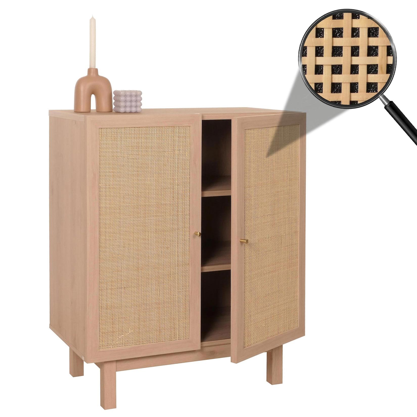 Highboard MCW-M51, Kommode Schrank Sideboard, Staufächer, Kubu Rattan 98x79x42cm ~ natur