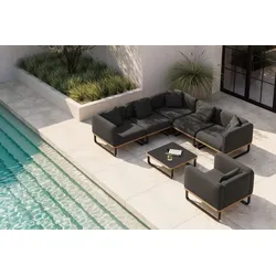 ploss Solera Light Plus Gartenlounge, anthrazit/schwarz, Alu/Polyester/Glas, Beistelltisch 80 x 80 cm, Quick Dry Foam, Holzdekor, inkl. Einsitzer-Sofa