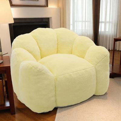 "43.7"" Faux Fur Compression Bean Bag Sofa Chair with Pull Ring and High-Density Foam and No Assembly"