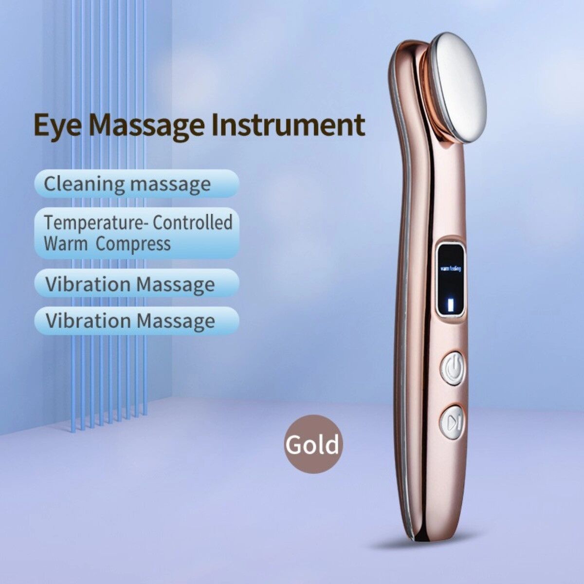 INF Tragbares heizbares wiederaufladbares Augenmassagegerät mit Vibration und Warmkompresse — Multifunktionales Beauty-Gerät Gold