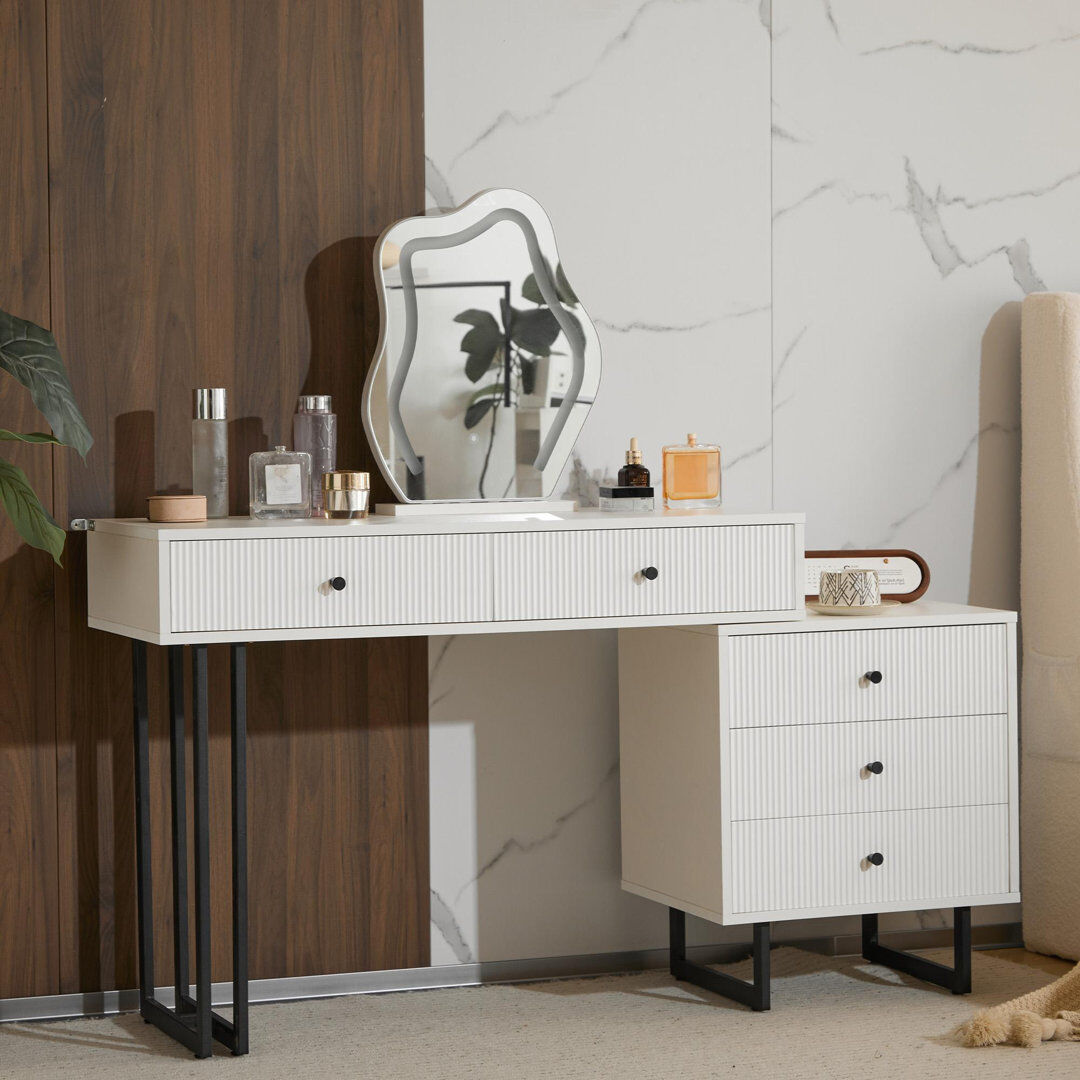 Ebern Designs Relford Dressing Table with Mirror White 76cm H X 100cm W X 40cm D