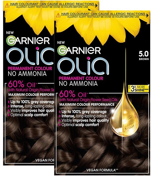 Garnier Olia Permanent Hair Dye No Ammonia Long Lasting 5.0 Brown Doub