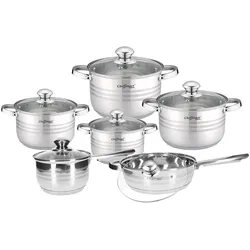 Cheffinger 12-teiliges Küchenset aus Edelstahl, Pfannenset + Topfset, Silber