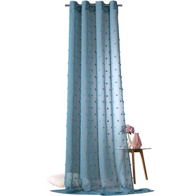 Gardine WECKBRODT "Julina" Gr. 1, blau (dunkelpetrol), B:135cm H:245cm, Microfaser, Polyester, Gardinen, Gardine, Leinen-Optik, transparent, mit Pompoms, Gardine, Store