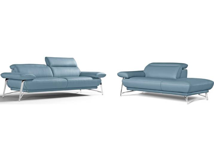 Egoitaliano Sofa Anais, erstklassiger Sitzkomfort, Fußfarbe chrom, Set, Kopfteil verstellbar, Leder CAREZZA, himmelblau