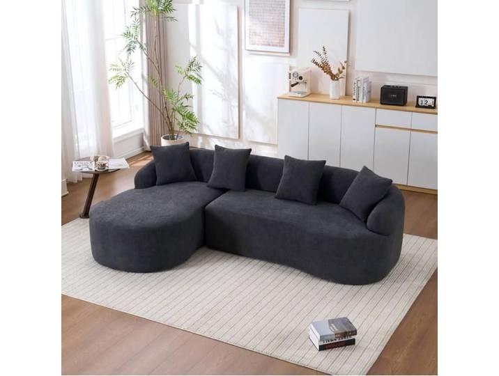 COVREO Canapé d'angle modulable gauche 3 places courbé en chenille gris foncé compressé montage sans outils