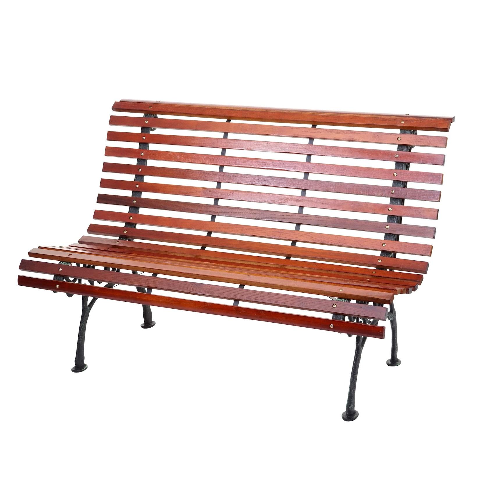 Gartenbank MCW-F97, Sitzbank Parkbank Holzbank, 2-Sitzer Gusseisen Holz 122cm 22kg ~ braun