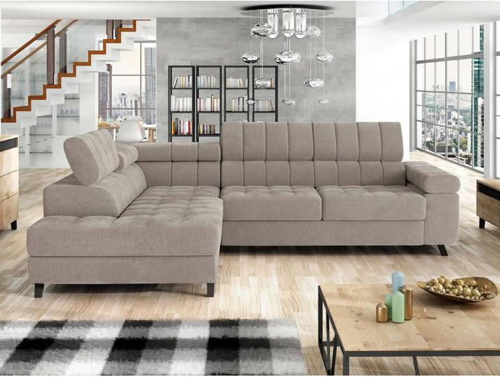 MIRJAN24 Ecksofa Nord, mit Bettkasten und Schlaffunktion, Typs L , Einstellbare Kopfstützen, 264x203x73 cm