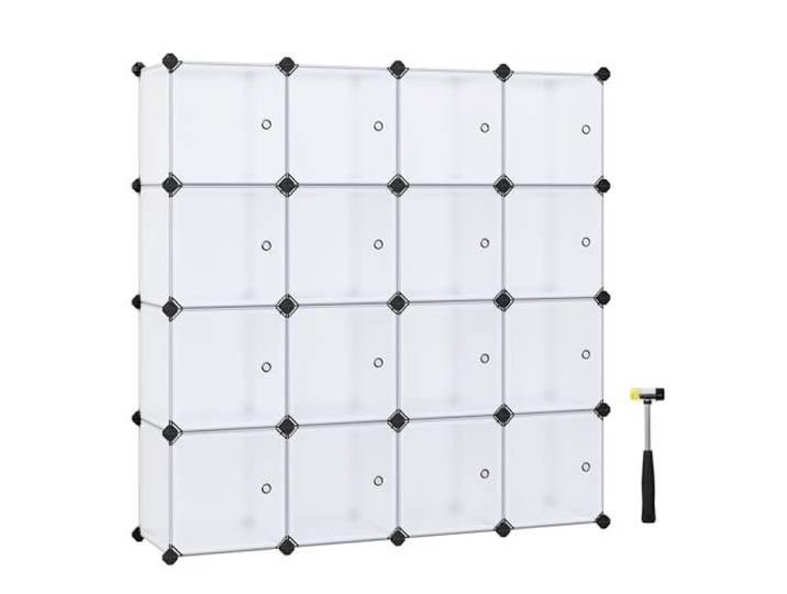 SONGMICS Boutloze Rekkensysteem, 16 Kubussen, Plastic Garderobe, met Deuren