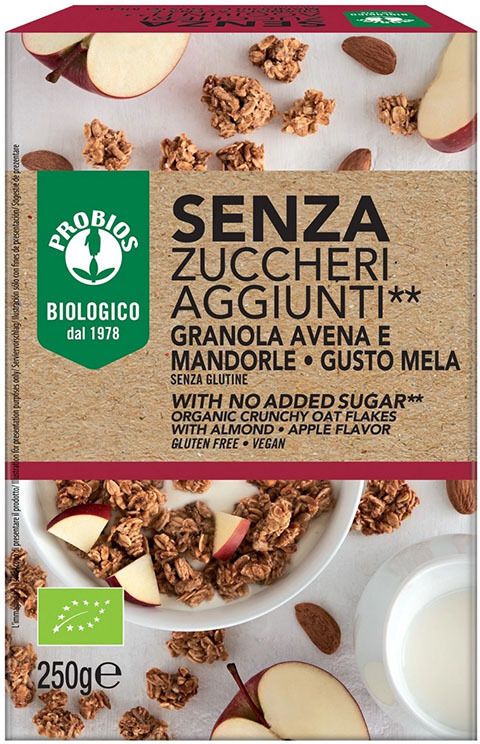 Probios Spa Societa Benefit Probios Granola Senza Zuccheri Aggiunti Avena E Mandorla E Mela Senza Glutine 250 G