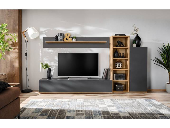 ASM-Moebel Wohnwand Anbauwand Wohnwand Schrankwand SILK III mit Push - Click System, Mit Push-Click System