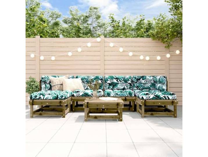 WDGJJFECNMUEHI Bois de pin Lattes Terrasse 7 pièces Brun 54.4 Salon de jardin 7 pcs bois pin imprégné moderne angle canapé ensemble terrasse extérieur résistant intempéries