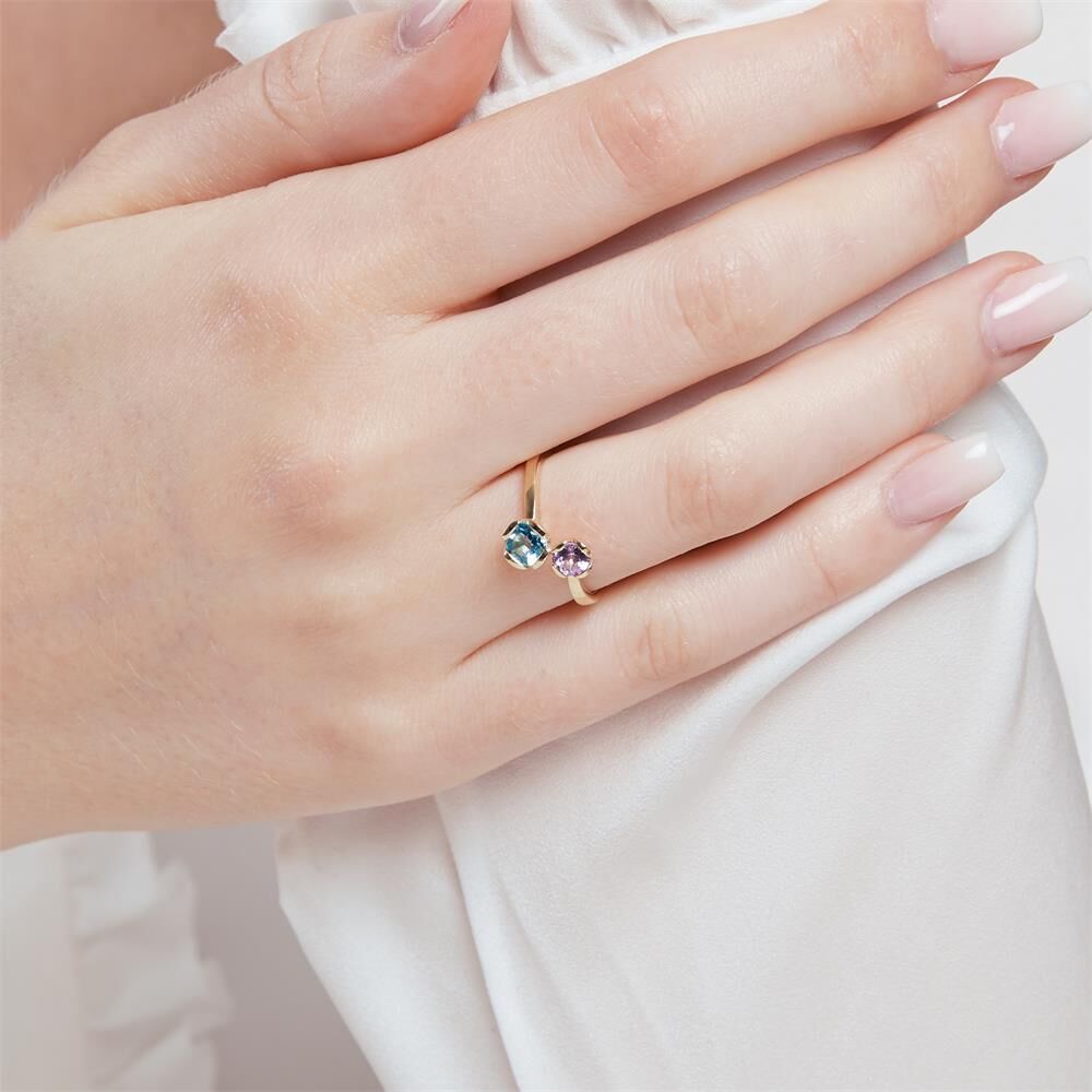 Unique 585er Goldring mit Blautopas und Amethyst gold