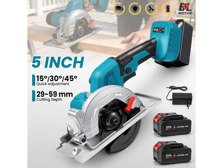 Scie circulaire sans balais 5 pouces 125 mm, outil de pâtisserie multifonctionnel, tronçonneuse électrique sans fil portative pour batterie Makita 18V