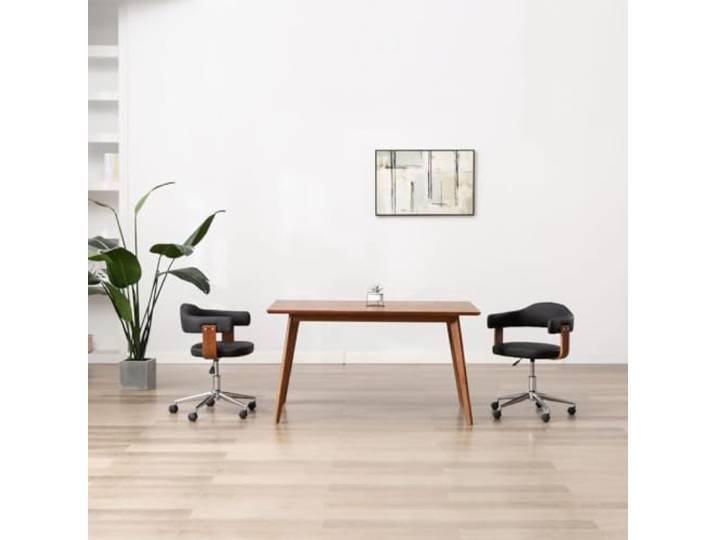 KTHLBRH Drehbarer Esszimmerstuhl Schwarz Bugholz Kunstleder 360 Grad 360-Grad-Drehung, Gasdruckfeder-Höhenverstellung, pflegeleichtes Kunstleder, Bugholzrahmen, Stahlgestell, Montage
