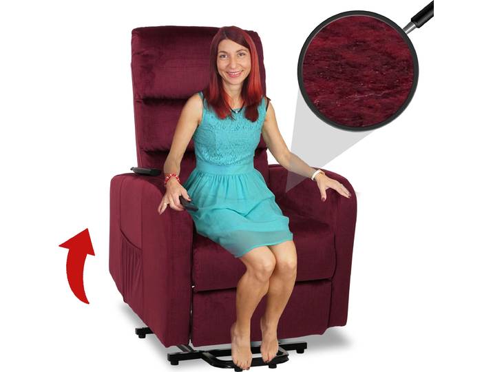 Fernsehsessel HWC-K62, Sessel Relaxsessel TV-Sessel, Liegefunktion Aufstehhilfe elektrisch, Metall Chenille bordeaux